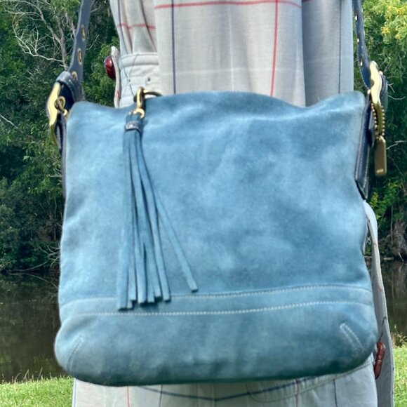 COACH Vintage Legacy Soft Slim Suede Duffle Crossbody 2004 Chambray Blue 1419 - Picture 1 of 15